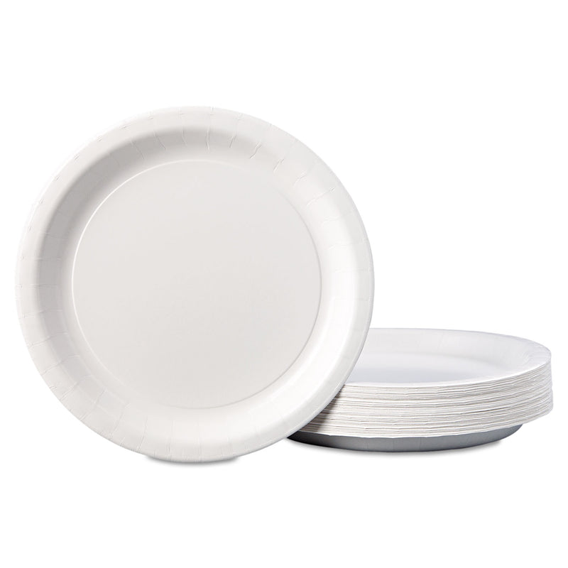 Hoffmaster Coated Paper Dinnerware, Plate, 9" dia, White, 50/Pack, 10 Packs/Carton