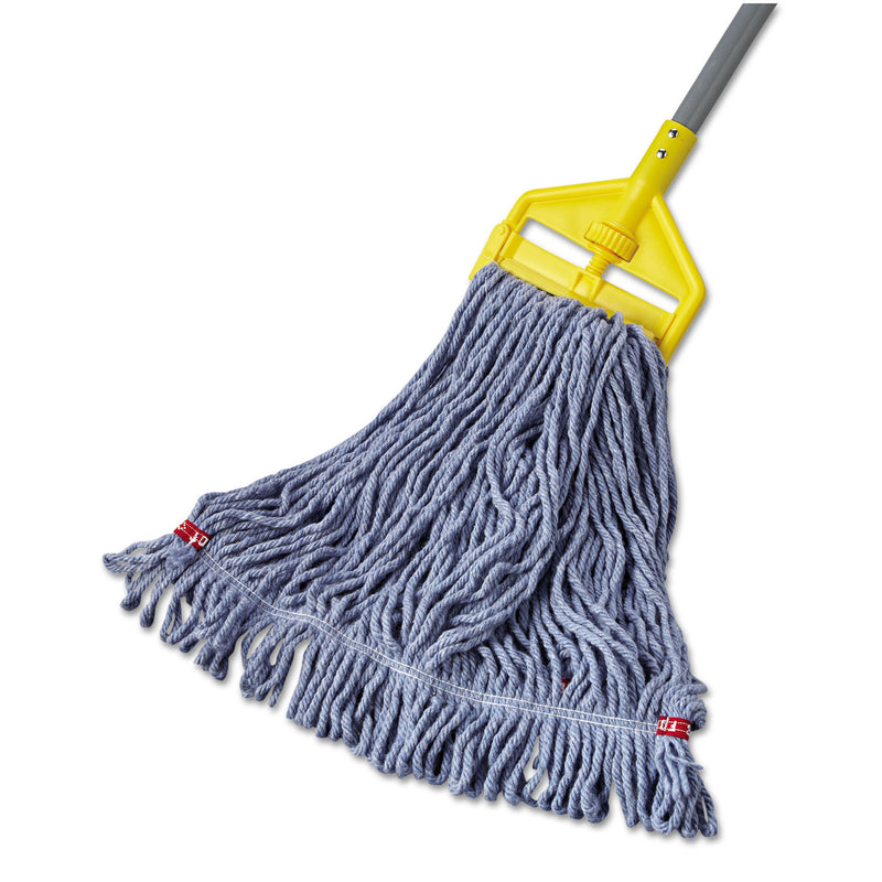 Rubbermaid Web Foot Wet Mop Head, Shrinkless, Cotton/Synthetic, Blue, Medium, 6/Carton