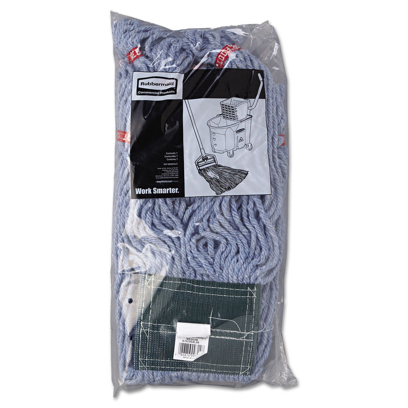 Rubbermaid Web Foot Wet Mop Head, Shrinkless, Cotton/Synthetic, Blue, Medium, 6/Carton
