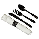 Hoffmaster CaterWrap Heavyweight Cutlery Combo, Fork/Spoon/Knife/Napkin, Black, 100/Carton