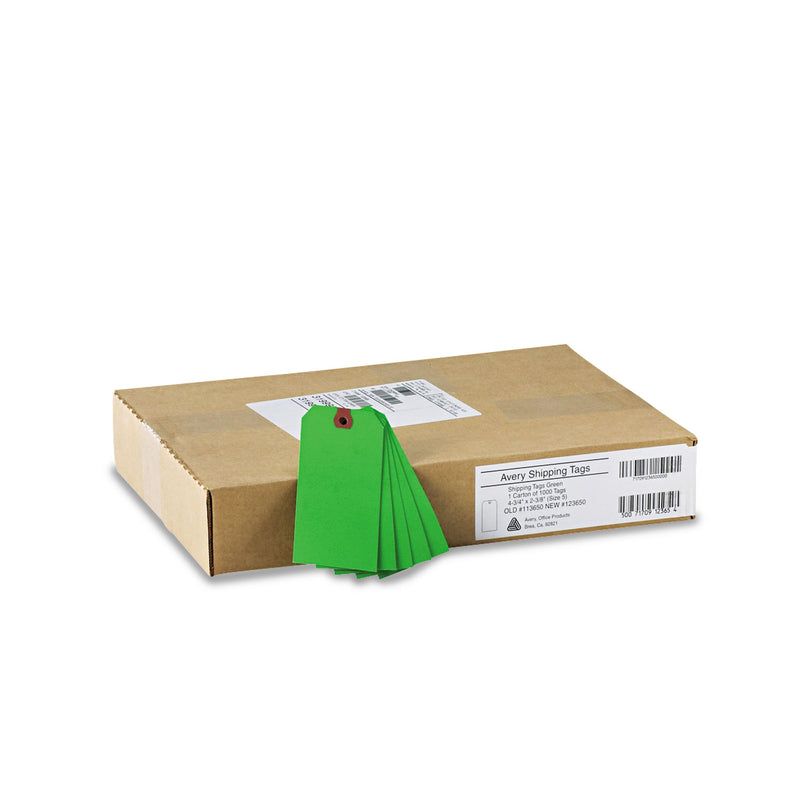Avery Unstrung Shipping Tags, 11.5 pt Stock, 4.75 x 2.38, Green, 1,000/Box