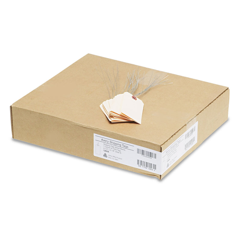 Avery Double Wired Shipping Tags, 11.5 pt Stock, 4.25 x 2.13, Manila, 1,000/Box