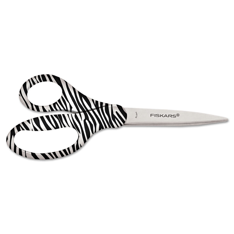 Fiskars Performance Designer Zebra Scissors, 8" Long, 1.75" Cut Length, Black/White Straight Handle