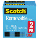 Scotch Removable Tape, 1" Core, 0.75" x 36 yds, Transparent, 2/Pack