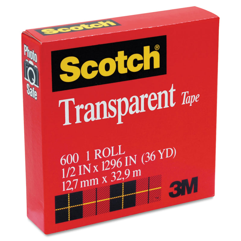 Scotch Transparent Tape, 1" Core, 0.5" x 36 yds, Transparent