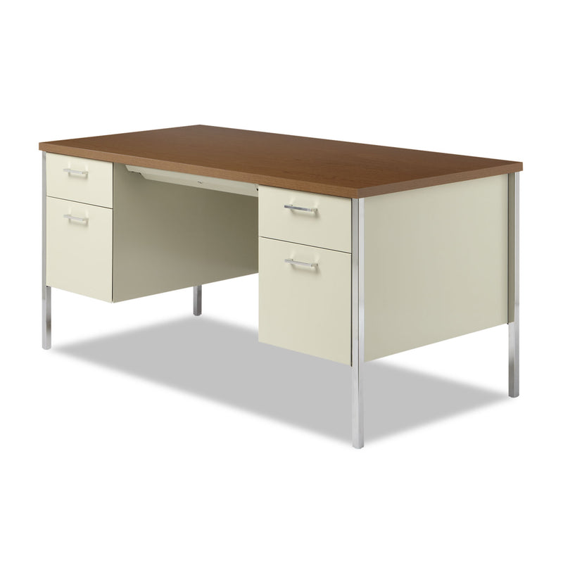 Alera Double Pedestal Steel Desk, 60" x 30" x 29.5", Cherry/Putty
