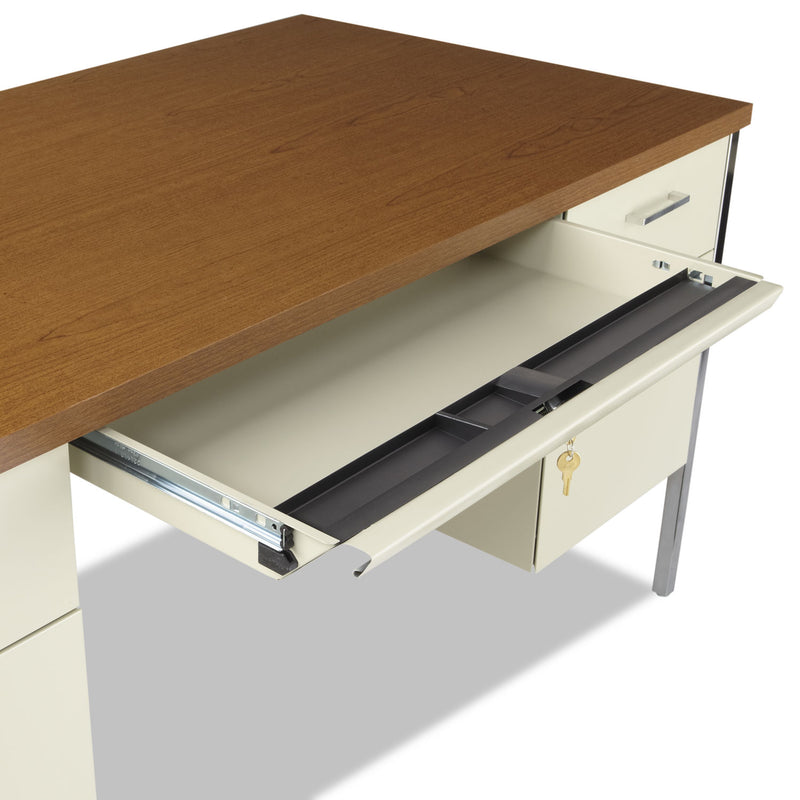 Alera Double Pedestal Steel Desk, 60" x 30" x 29.5", Cherry/Putty