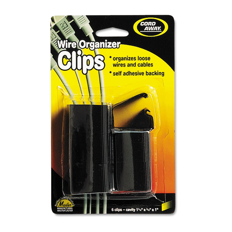 Cord Away Self-Adhesive Wire Clips, Black, 6/Pack
