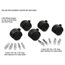 Master Caster Deluxe Duet Casters, Grip Ring Type B and Type K Stems, 2" Soft Polyurethane Wheel, Matte Black, 5/Set