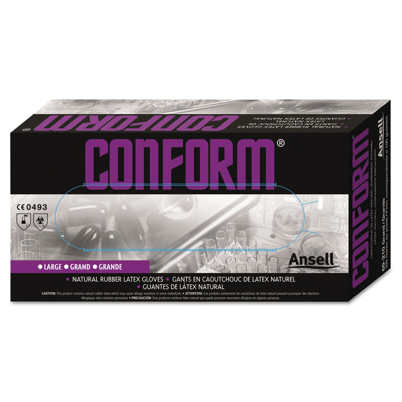 AnsellPro Conform Natural Rubber Latex Gloves, 5 mil, Large, 100/Box