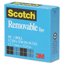 Scotch Removable Tape, 1" Core, 0.5" x 36 yds, Transparent