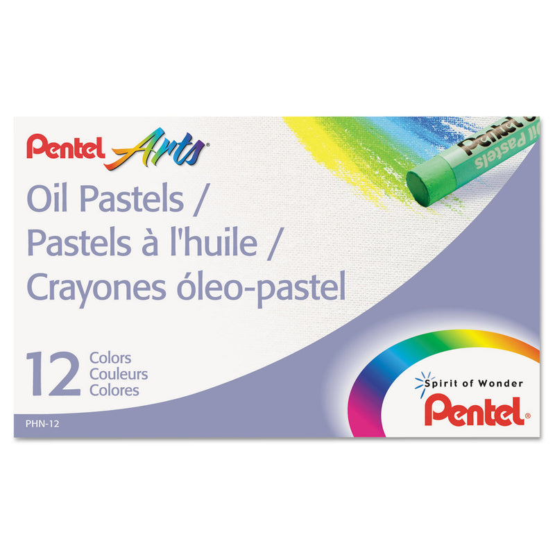 Pentel Oil Pastel Set With Carrying Case, 12 Assorted Colors, 0.38" dia x 2.38", 12/Set