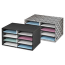 Bankers Box Decorative Sorter, 8 Letter Compartments, 19.5 x 12.38 x 10.25, Black/Gray Pinstripe