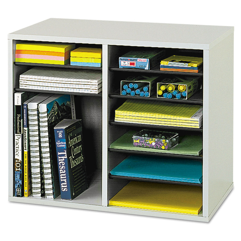 Safco Fiberboard Literature Sorter, 12 Compartments, 19.63 x 11.88 x 16.13, Gray