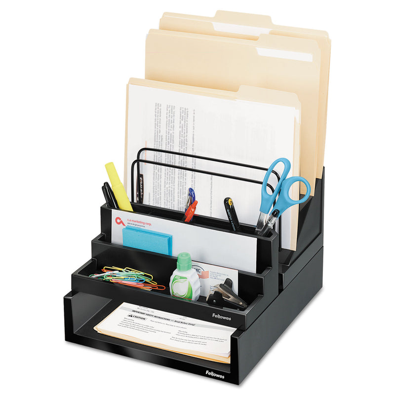 Fellowes Designer Suites Desktop Organizer, 7 Compartments, Plastic, 11.13 x 5 x 3.78, Black Pearl