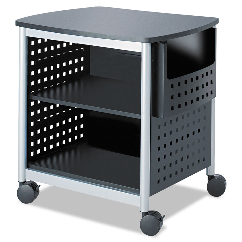 Safco Scoot Deskside Printer Stand, File Pocket, Metal, 3 Shelves, 1 Bin, 200 lb Capacity, 26.5 x 20.5 x 26.5, Black/Silver