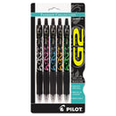 Pilot G2 Fashion Premium Gel Pen, Retractable, Fine 0.7 mm, Black Ink, Assorted Barrel Colors, 5/Pack