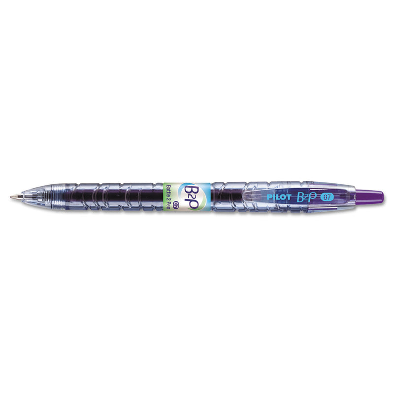 Pilot B2P Bottle-2-Pen Recycled Gel Pen, Retractable, Fine 0.7 mm, Purple Ink, Translucent Blue Barrel