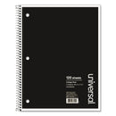 Universal Wirebound Notebook, 3 Subject, Medium/College Rule, Black Cover, 11 x 8.5, 120 Sheets