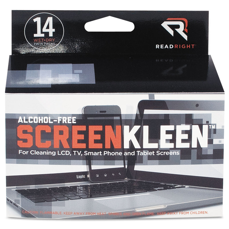 Read Right ScreenKleen Alcohol-Free Wipes, Cloth, 5 x 5, 14/Box