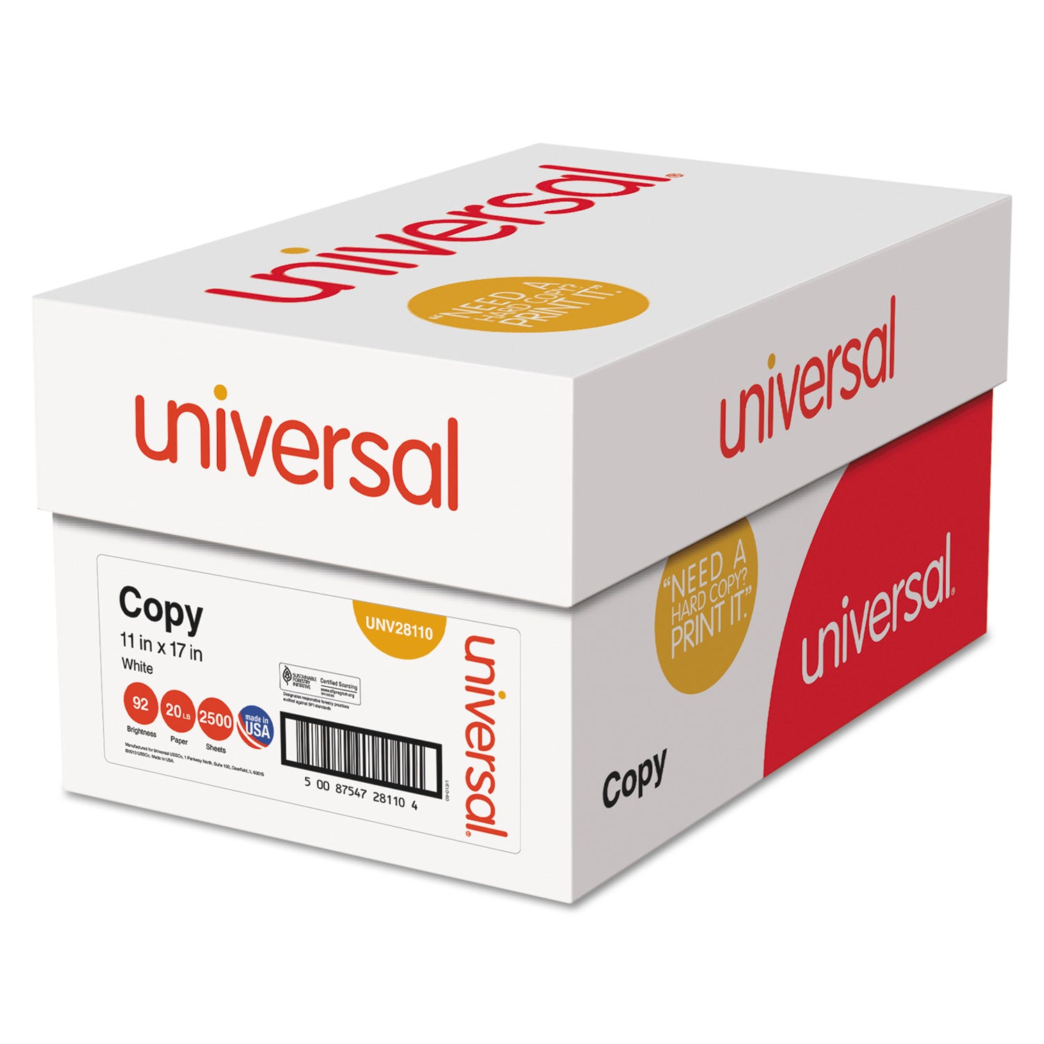 Copy Paper, 92 Bright, 20 lb Bond Weight, 11 x 17, White, 500 Sheets ...