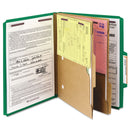 Smead 6-Section Pressboard Top Tab Pocket-Style Classification Folders with SafeSHIELD Fasteners, 2 Dividers, Letter, Green, 10/Box