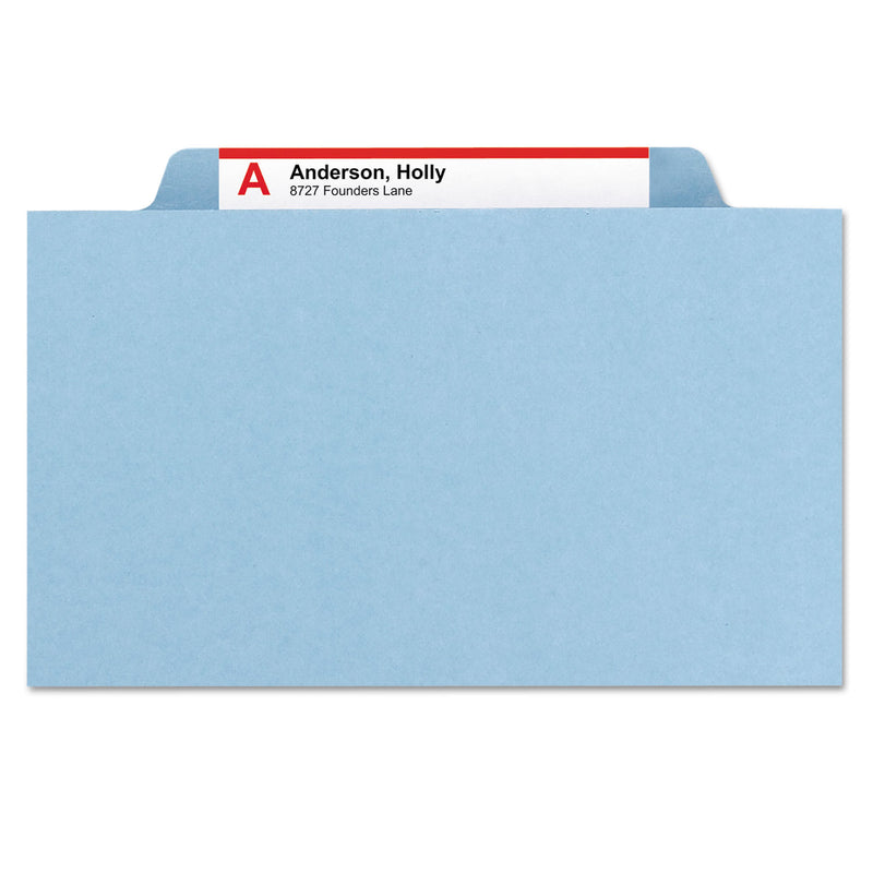 Smead Eight-Section Pressboard Top Tab Classification Folders with SafeSHIELD Fasteners, 3 Dividers, Letter Size, Blue, 10/Box