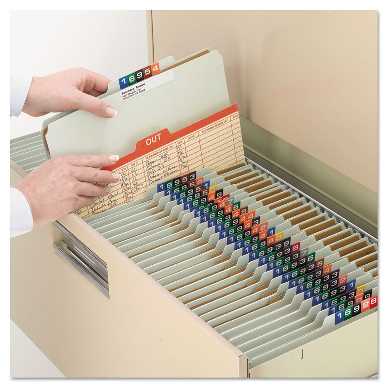 Smead Pressboard Classification Folders with SafeSHIELD Coated Fasteners, 2/5 Cut, 3 Dividers, Letter Size, Gray-Green, 10/Box