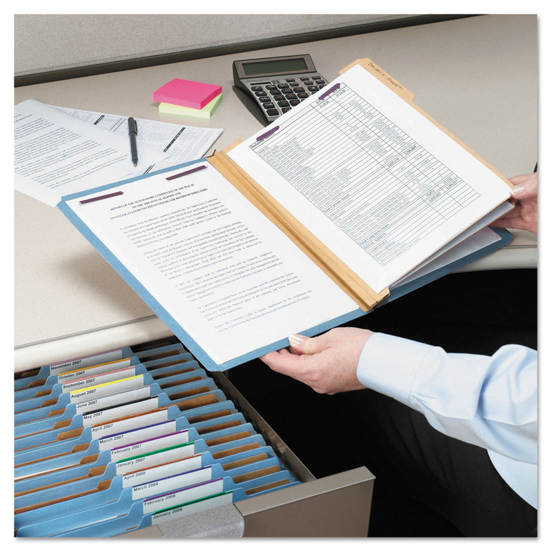 Smead Six-Section Pressboard Top Tab Classification Folders with SafeSHIELD Fasteners, 2 Dividers, Letter Size, Blue, 10/Box