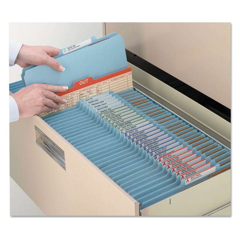 Smead Six-Section Pressboard Top Tab Classification Folders with SafeSHIELD Fasteners, 2 Dividers, Letter Size, Blue, 10/Box