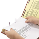 Smead Pressboard Classification Folders with SafeSHIELD Coated Fasteners, 2/5 Cut, 2 Dividers, Letter Size, Red, 10/Box