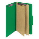 Smead Six-Section Pressboard Top Tab Classification Folders with SafeSHIELD Fasteners, 2 Dividers, Legal Size, Green, 10/Box