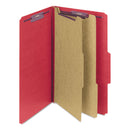 Smead Six-Section Pressboard Top Tab Classification Folders with SafeSHIELD Fasteners, 2 Dividers, Legal Size, Bright Red, 10/Box