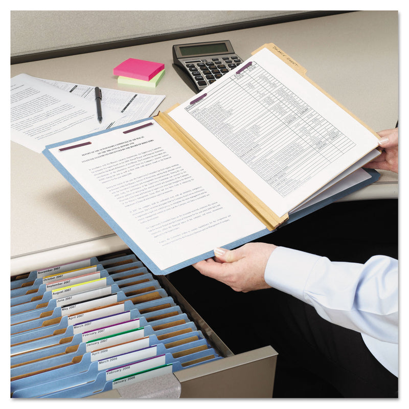 Smead Eight-Section Pressboard Top Tab Classification Folders with SafeSHIELD Fasteners, 3 Dividers, Letter Size, Blue, 10/Box