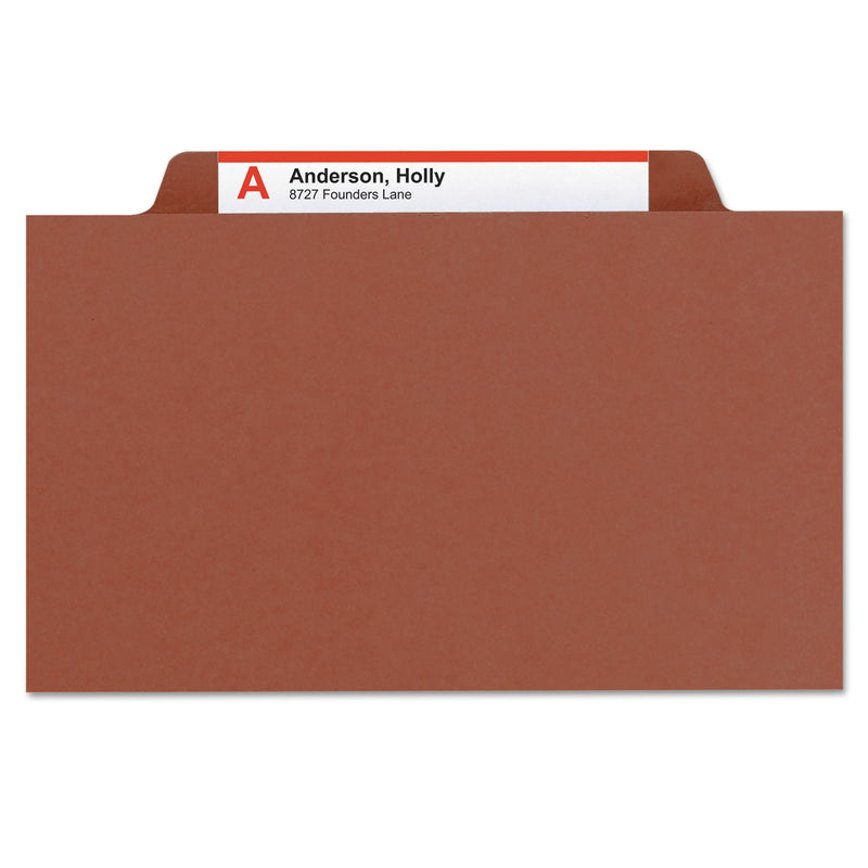 Smead Pressboard Classification Folders with SafeSHIELD Coated Fasteners, 2/5 Cut, 1 Divider, Letter Size, Red, 10/Box