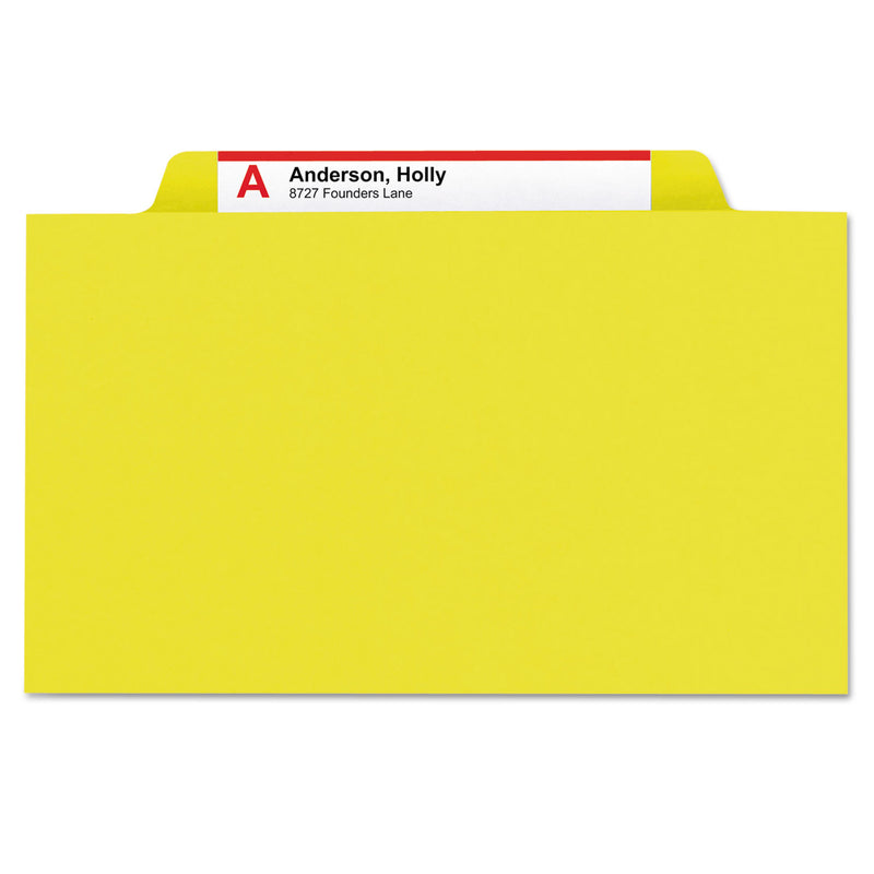 Smead Six-Section Pressboard Top Tab Classification Folders with SafeSHIELD Fasteners, 2 Dividers, Legal Size, Yellow, 10/Box