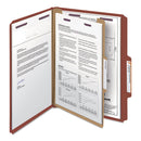 Smead Pressboard Classification Folders with SafeSHIELD Coated Fasteners, 2/5 Cut, 1 Divider, Letter Size, Red, 10/Box