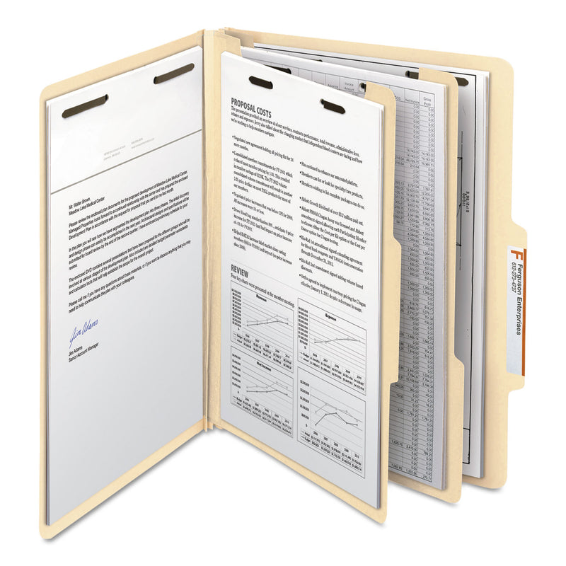 Smead Manila Four- and Six-Section Top Tab Classification Folders, 2 Dividers, Letter Size, Manila, 10/Box