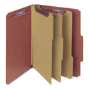 Smead Pressboard Classification Folders with SafeSHIELD Coated Fasteners, 2/5 Cut, 3 Dividers, Letter Size, Red, 10/Box