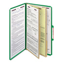 Smead Six-Section Pressboard Top Tab Classification Folders with SafeSHIELD Fasteners, 2 Dividers, Legal Size, Green, 10/Box