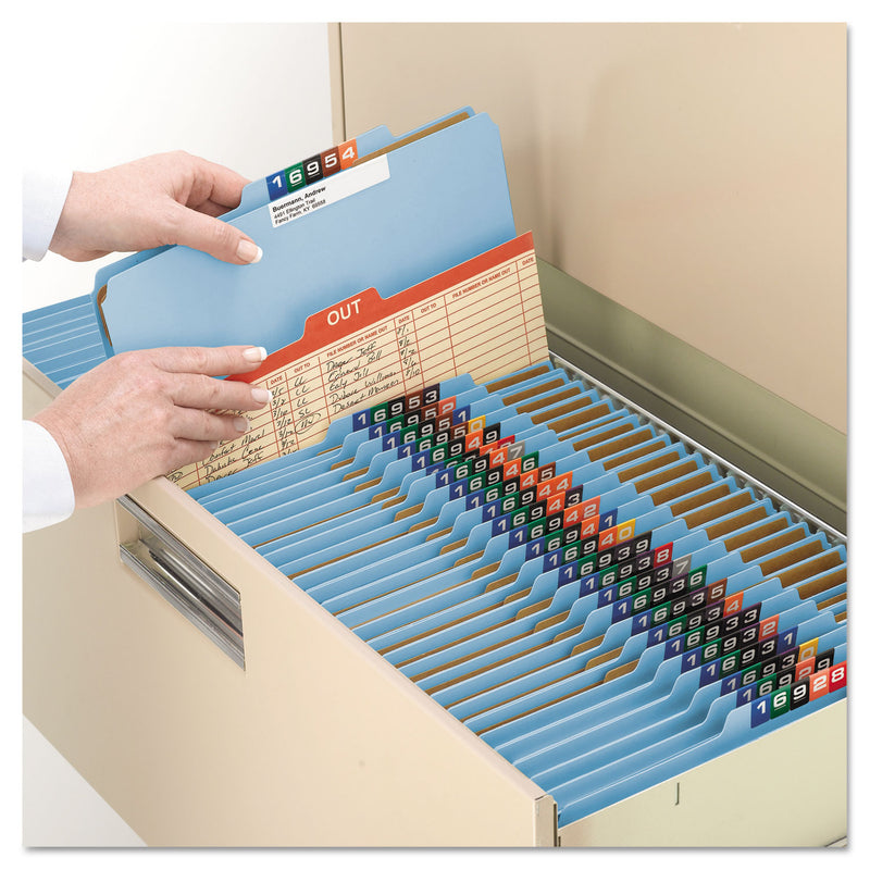 Smead Eight-Section Pressboard Top Tab Classification Folders with SafeSHIELD Fasteners, 3 Dividers, Letter Size, Blue, 10/Box
