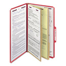Smead Six-Section Pressboard Top Tab Classification Folders with SafeSHIELD Fasteners, 2 Dividers, Legal Size, Bright Red, 10/Box