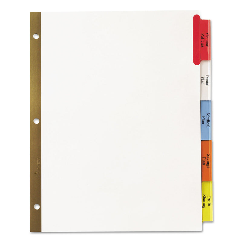 Avery Insertable Big Tab Dividers, 5-Tab, Double-Sided Gold Edge Reinforcing, 11 x 8.5, White, Assorted Tabs, 1 Set