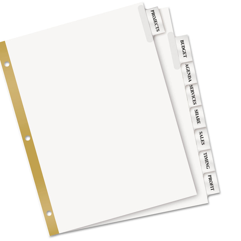Avery Insertable Big Tab Dividers, 8-Tab, Double-Sided Gold Edge Reinforcing, 11 x 8.5, White, Clear Tabs, 1 Set
