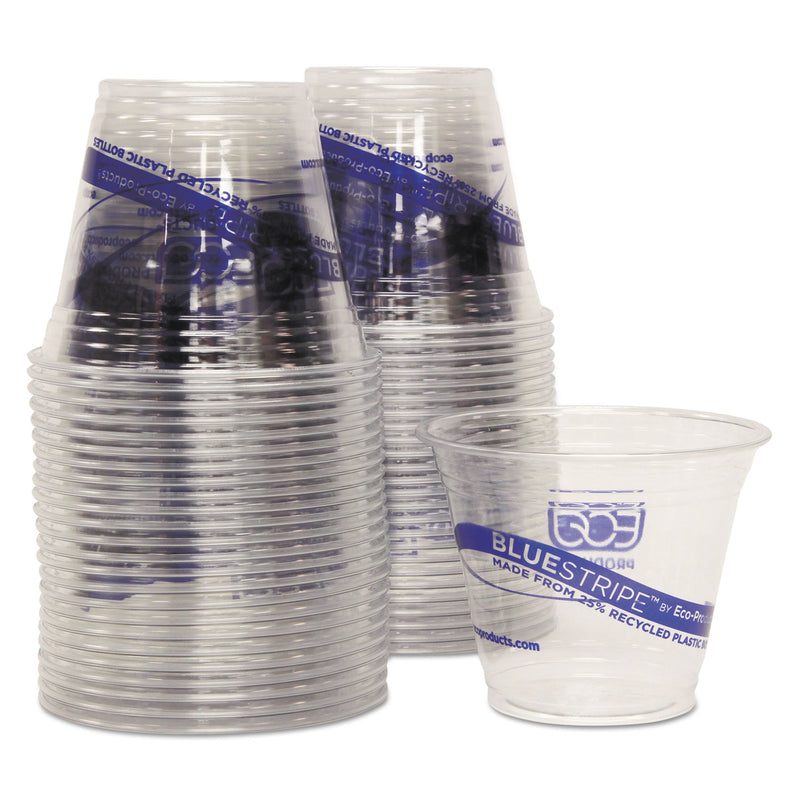 Eco-Products BlueStripe 25% Recycled Content Cold Cups Convenience Pack, 9 oz, Clear/Blue, 50/Pack
