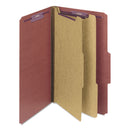 Smead Pressboard Classification Folders with SafeSHIELD Coated Fasteners, 2/5 Cut, 2 Dividers, Legal Size, Red, 10/Box