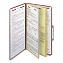 Smead Pressboard Classification Folders with SafeSHIELD Coated Fasteners, 2/5 Cut, 2 Dividers, Legal Size, Red, 10/Box