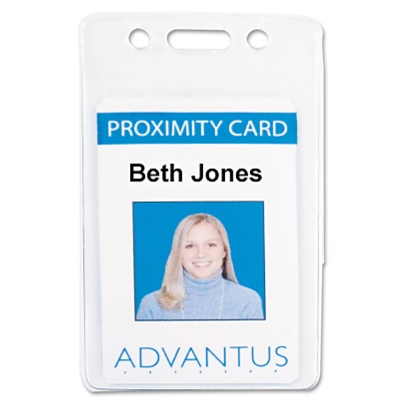 Advantus Proximity ID Badge Holders, Vertical, Clear 2.68" x 4.38" Holder, 2.38" x 3.63" Insert, 50/Pack