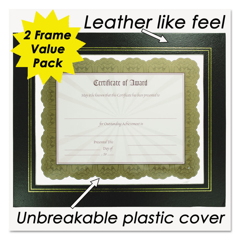 NuDell Leatherette Document Frame, 8.5 x 11, Black, Pack of Two