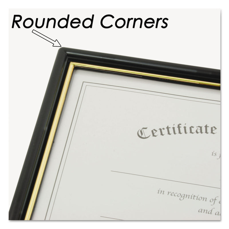 NuDell EZ Mount Document Frame with Trim Accent and Plastic Face, Plastic, 8.5 x 11 Insert, Black/Gold